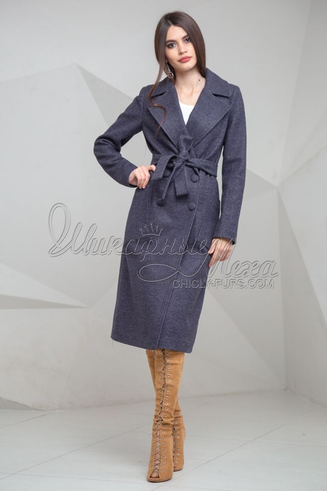 Довге жіноче осіннє пальто з шерстяної тканини графіт