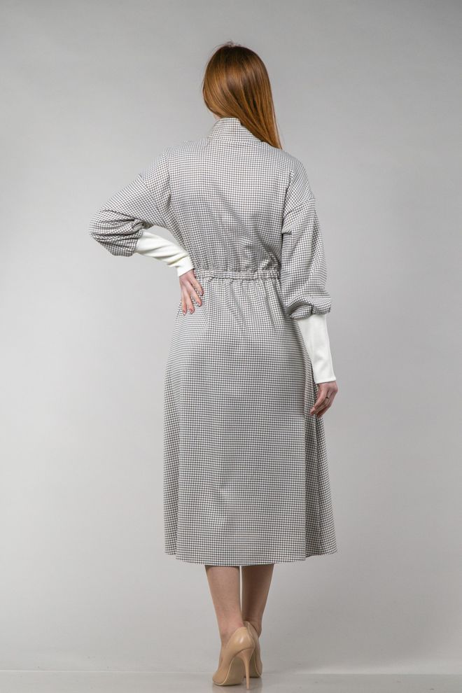 Плаття в гусячу лапку з манжетами (беж+білийй)