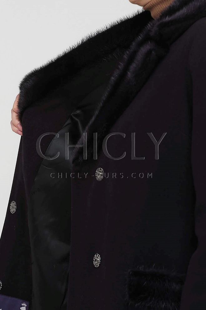 Пальто из кашемира с отделкой норкой Имекс (фиолетовый темный)