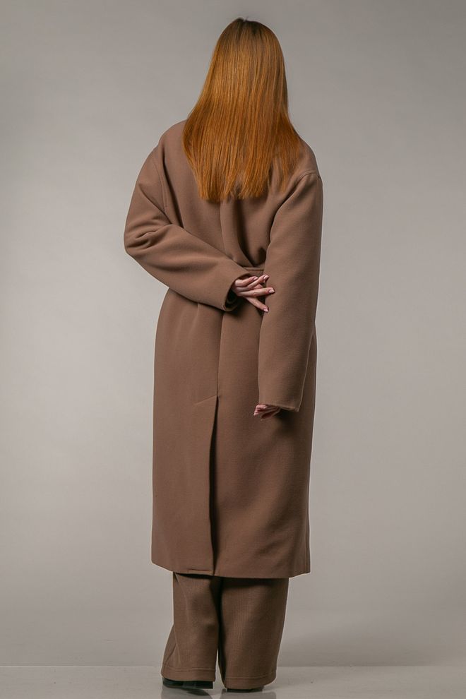 Кашемировое пальто-кимоно зимнее коричневого цвета