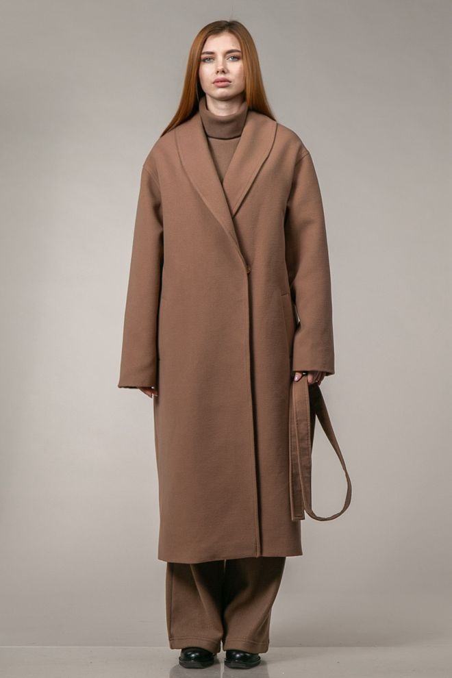 Кашемірове пальто-кімоно зимове коричневого кольору