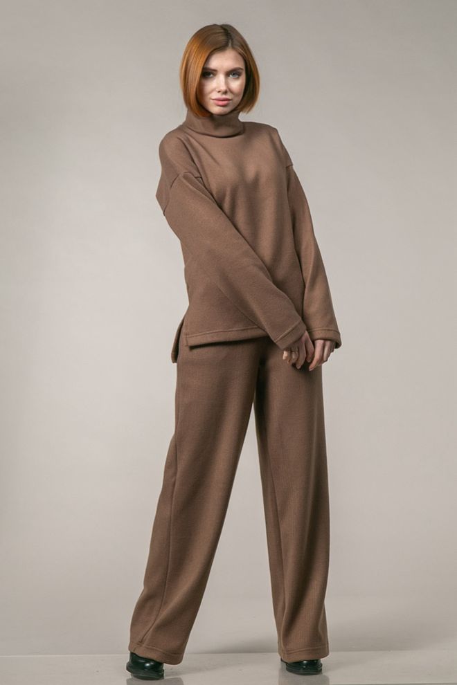 Костюм джемпер+брюки палаццо (коричневий)