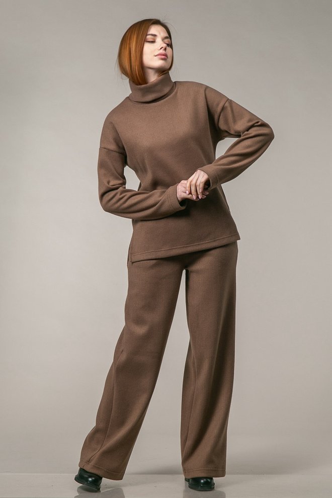 Костюм джемпер+брюки палаццо (коричневий)