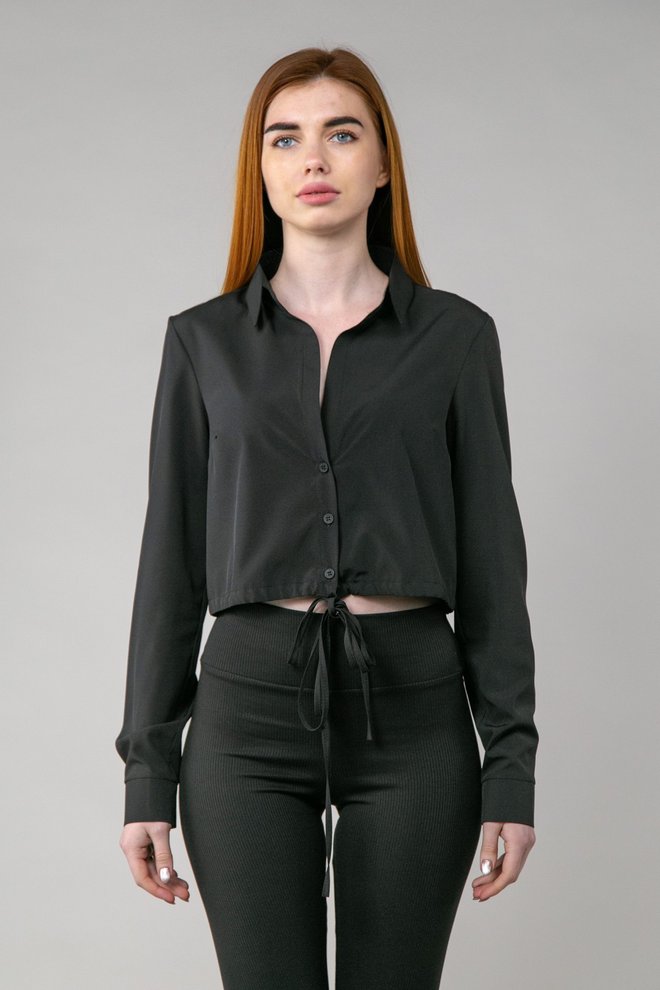 Блуза с завязками на талии (черный)