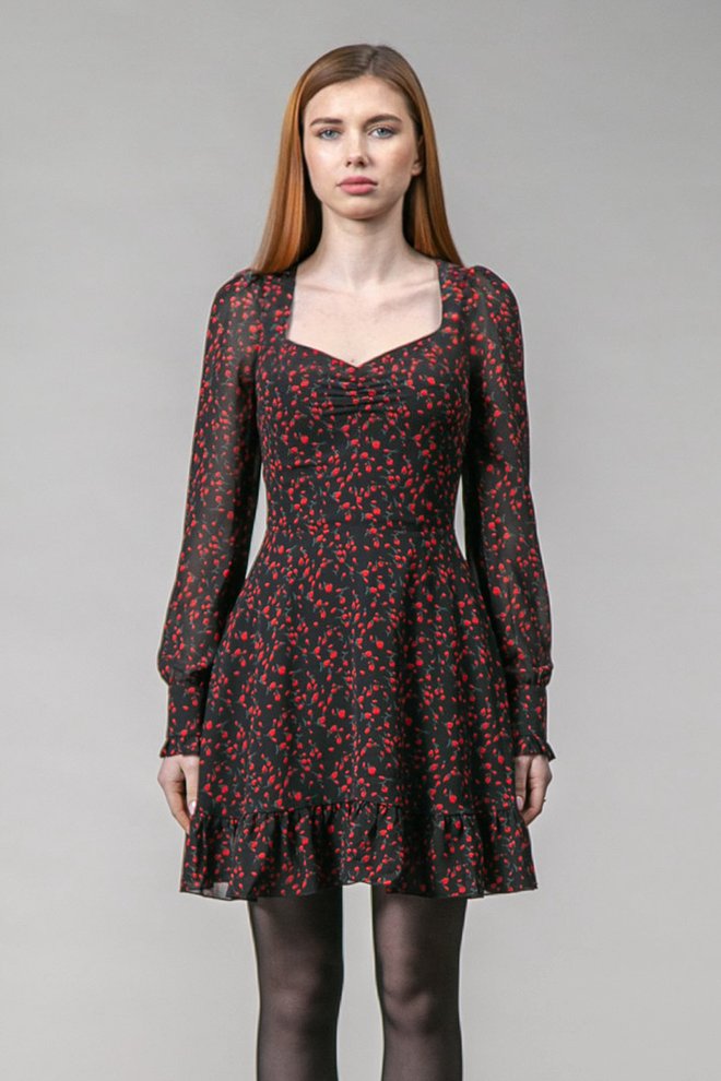 Плаття міні з квітковим принтом (чорний+червоний)