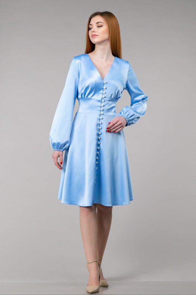 Плаття з гудзиками довгий рукав (блакитний)
