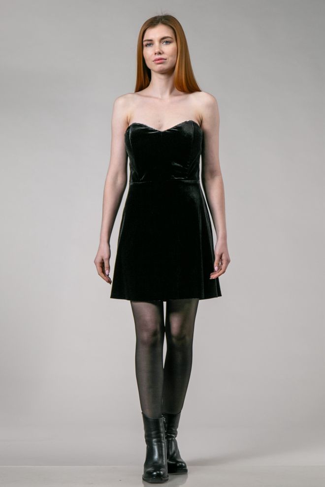 Плаття міні велюр корсетне (чорний)