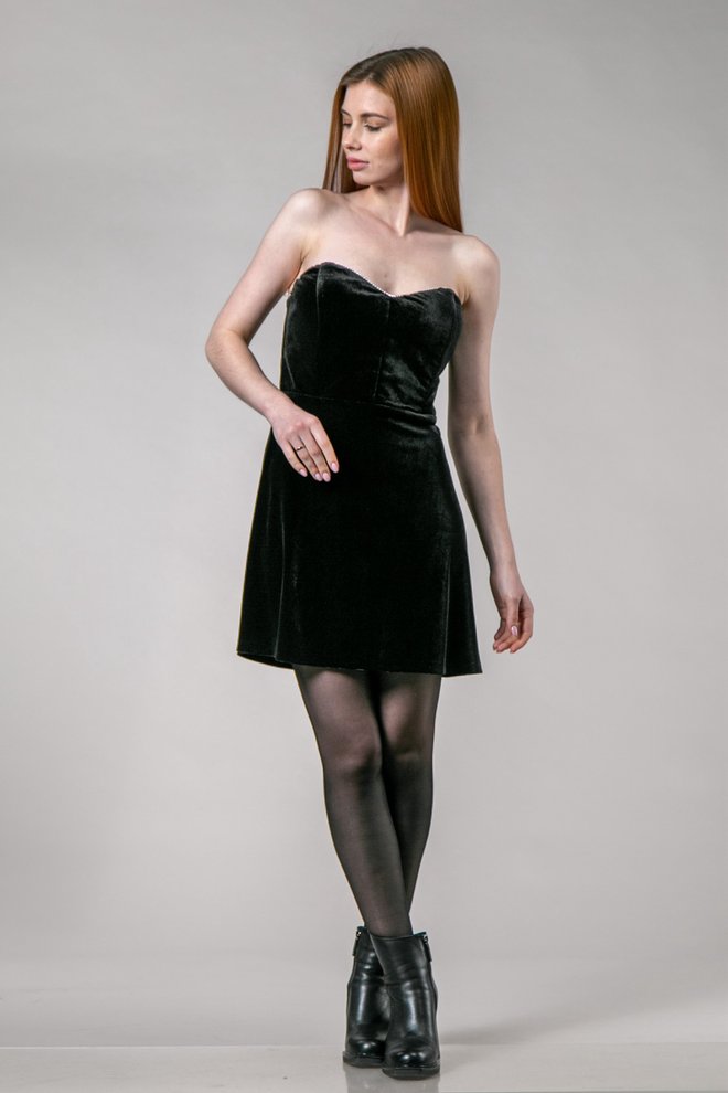 Платье мини велюр корсетное (черный)