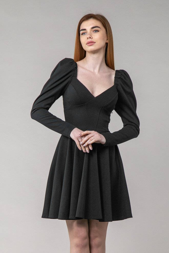 Платье мини с имитацией корсета (черный)