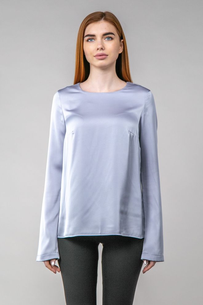 Блуза атласная с круглым вырезом (серый)