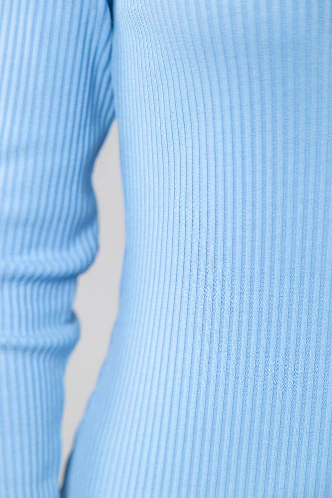Плаття міді з розрізом в рубчик довгий рукав (блакитний)